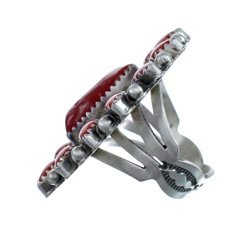 Native American Navajo Genuine Sterling Silver Coral Ring Size 7-1/2 AX127831